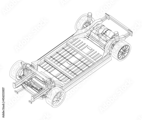 Electric Car Chassis with battery. Vector