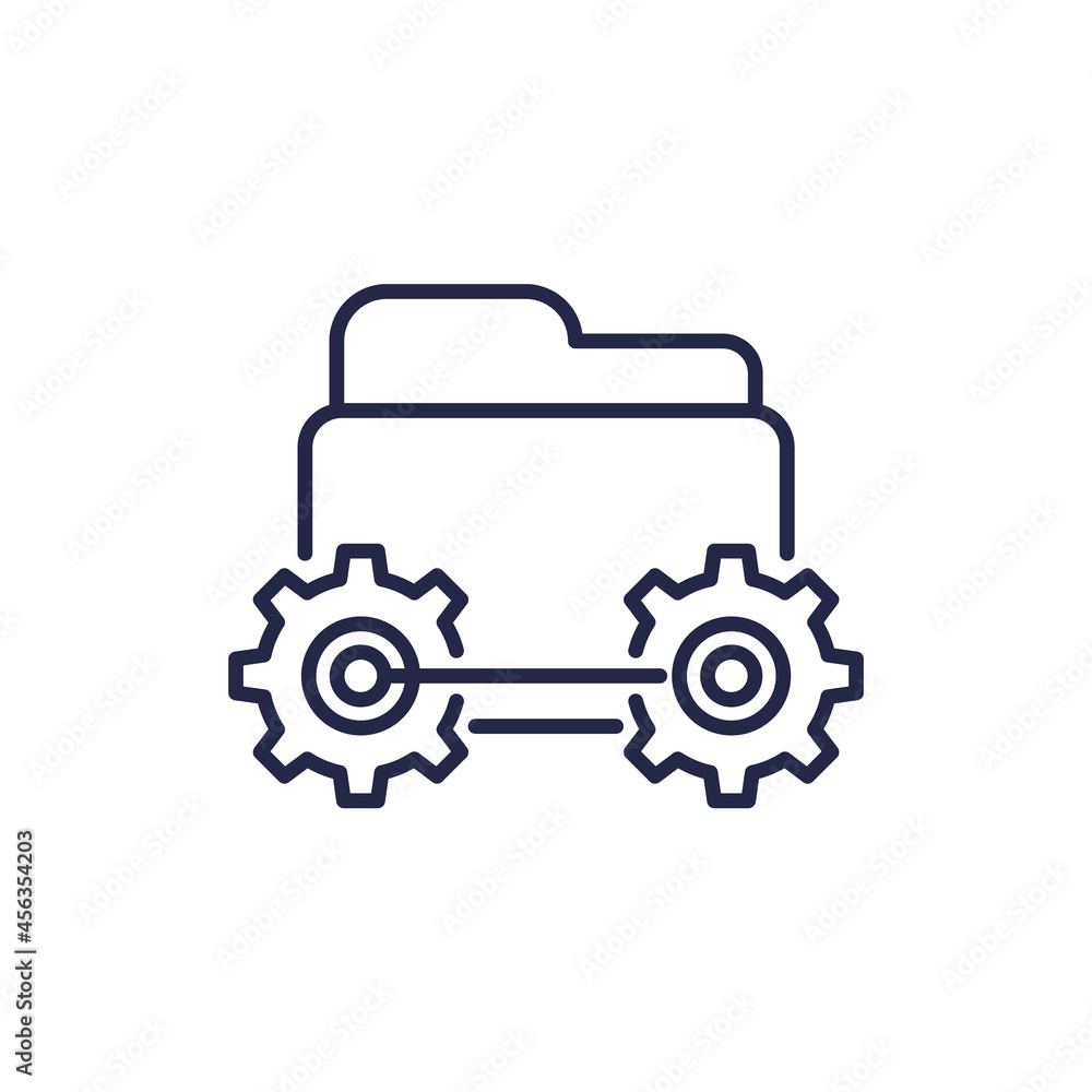project management line icon with folder and gears project management line icon with folder and gears