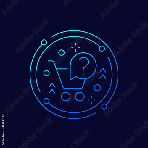 shopping cart and question mark line icon, vector