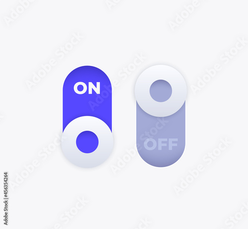 Toggle switch buttons, on and off, vector