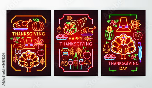 Thanksiving Day Flyer Concepts. Vector Illustration of Autumn Promotion.