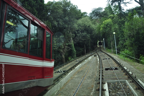 Rail system vehicle entering the funicular tunnel