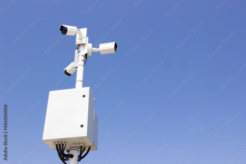 Surveillance camera. IP CCTV camera. Concept of surveillance and monitoring camera with parking security system concept. Mockup. Surveillance camera. IP CCTV camera. Concept of surveillance and monitoring camera with parking security system concept. Mockup.