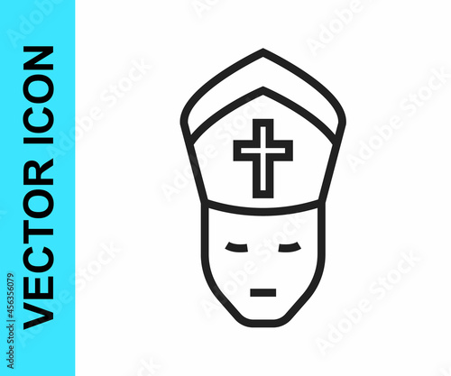 Black line Pope icon isolated on white background. Pope hat. Holy father. Vector