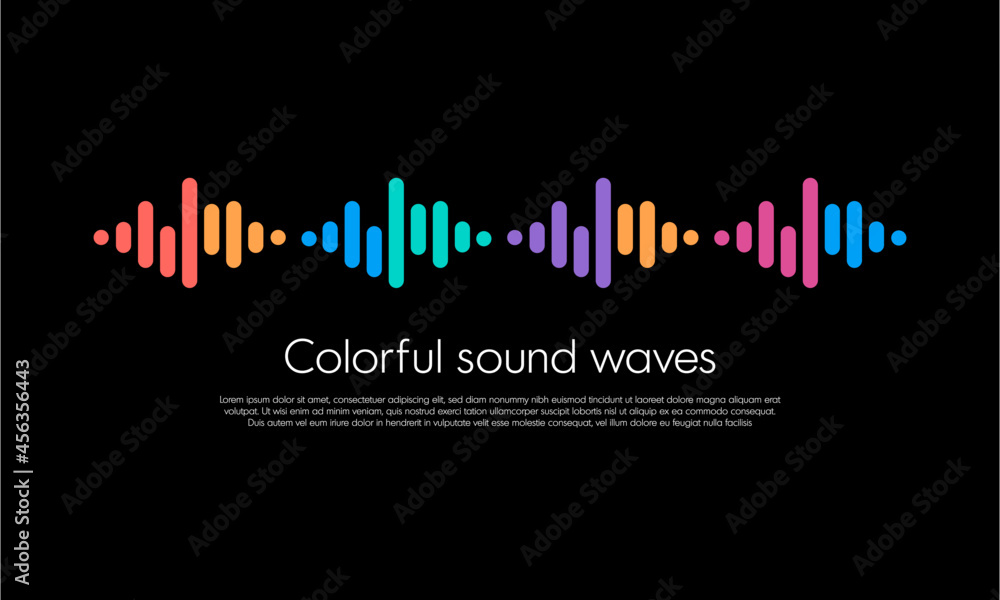 Colorful sound wave set. Vector audio electronic color wave set