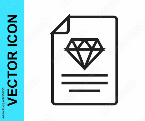 Black line Certificate of the diamond icon isolated on white background. Vector