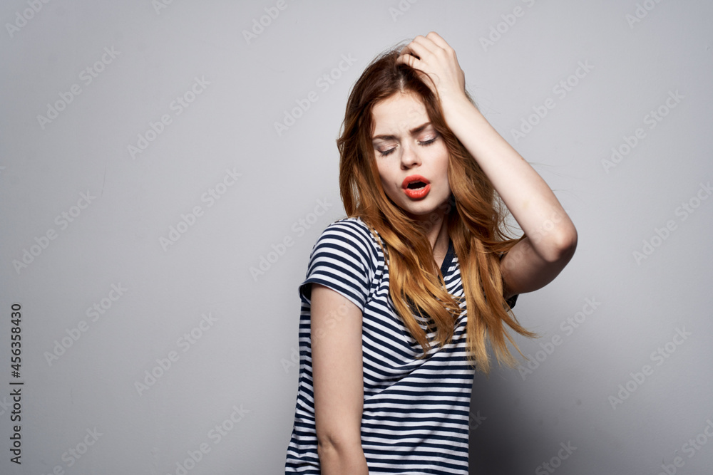 pretty woman hairstyle joy posing fashion attractive look isolated background pretty woman hairstyle joy posing fashion attractive look isolated background