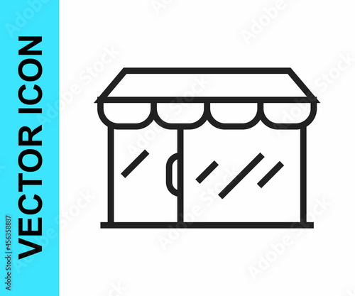 Black line Shopping building or market store icon isolated on white background. Shop construction. Vector