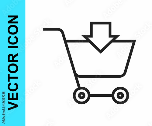 Black line Add to Shopping cart icon isolated on white background. Online buying concept. Delivery service sign. Supermarket basket symbol. Vector