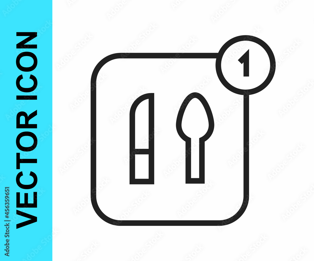 Black line Food ordering icon isolated on white background. Order by mobile phone. Restaurant food delivery concept. Vector Black line Food ordering icon isolated on white background. Order by mobile phone. Restaurant food delivery concept. Vector
