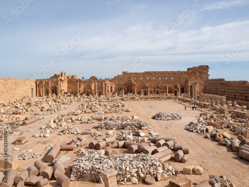 Ruins scattered inside the Severan Forum in Leptis Magna photo