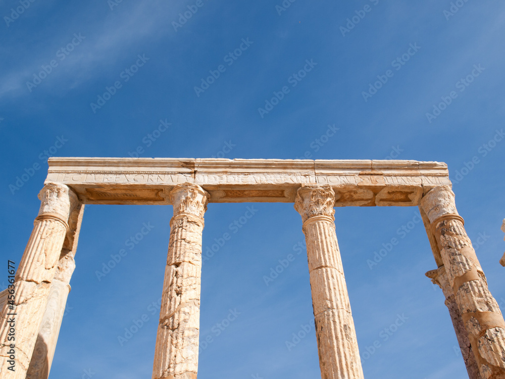 Leptis Magna theater ruins near the Mediterranean sea Leptis Magna theater ruins near the Mediterranean sea