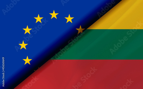 Flags of the EU and Lithuania divided diagonally