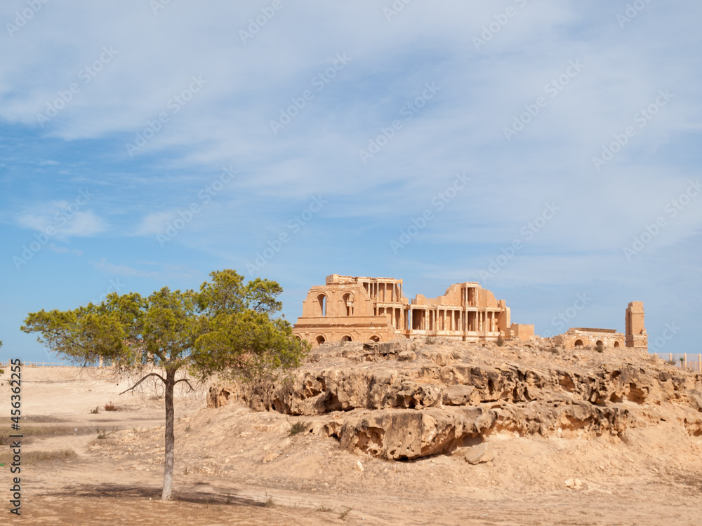 Roman ruins of Sabratha theater view from outside