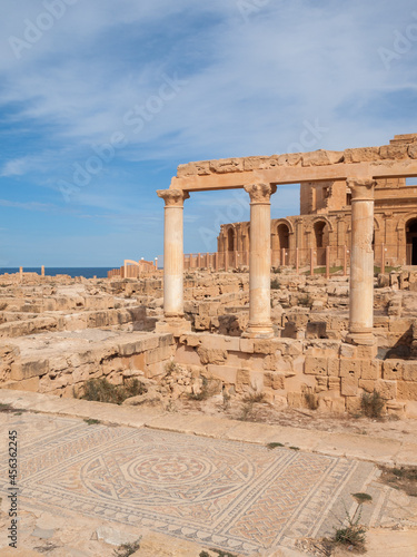 Roman ruins of Sabratha with floor mosaic