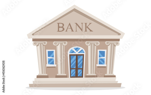 Cartoon style flat design vector illustration of city bank. Bank is isolated on white background.