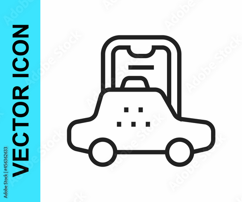 Black line Taxi mobile app icon isolated on white background. Mobile application taxi. Vector