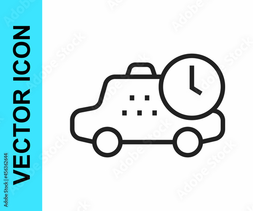 Black line Taxi waiting time icon isolated on white background. Car deadline, schedule ride. Vector