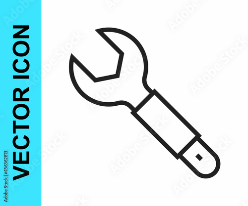 Black line Wrench spanner icon isolated on white background. Spanner repair tool. Service tool symbol. Vector © Iryna