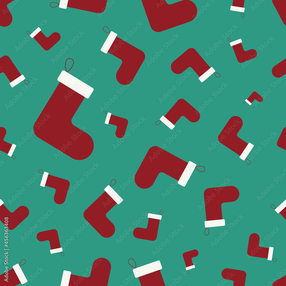 Seamless pattern with christmas socks. Vector illustration with fireplace sock. Christmas or New year background.