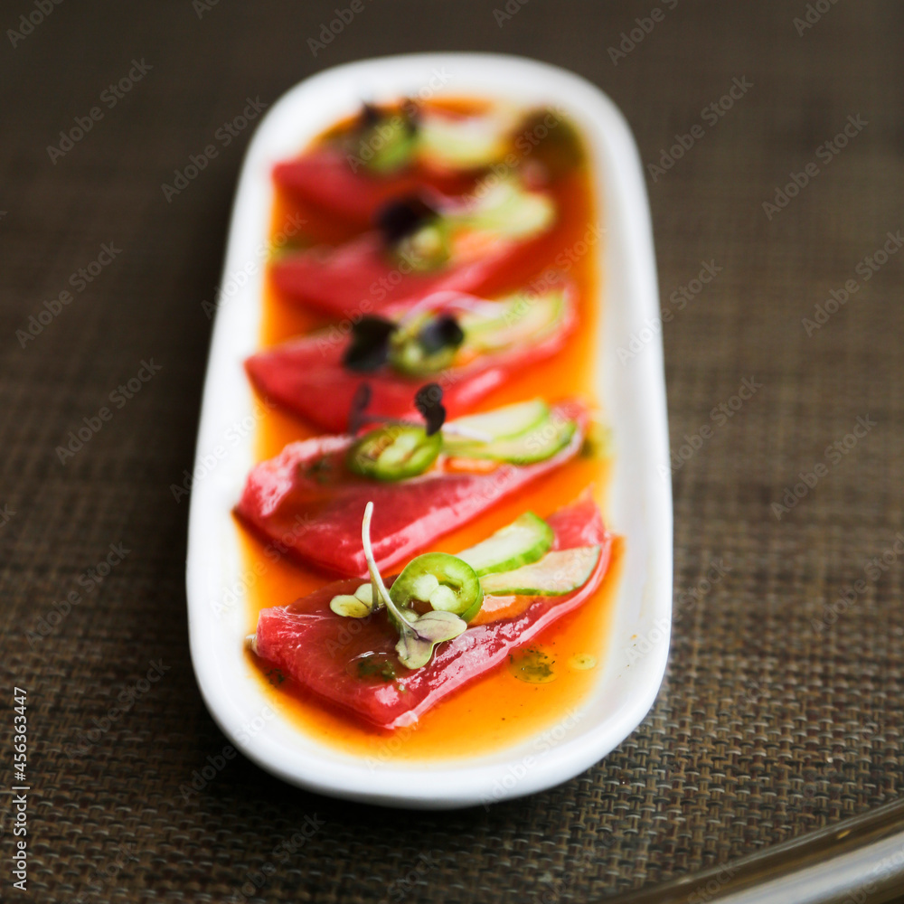 Raw tuna appetizer with spicy sauce Raw tuna appetizer with spicy sauce