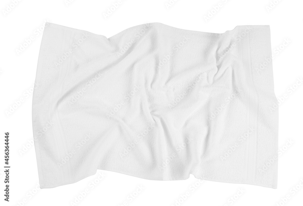 Crumpled beach towel on white background, top view