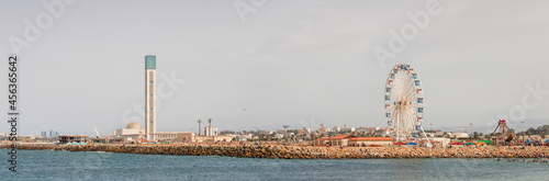 Algiers  panorama Cityscape for The Capital Of Algeria inculding Djamaa el Djaza  r also known as the Great Mosque of Algiers and sablette amusement park with the ferris wheel