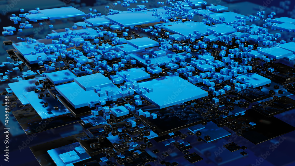 Obraz premium Abstract geometric composition. Technological background with rectangular geometric shapes. 3D render.