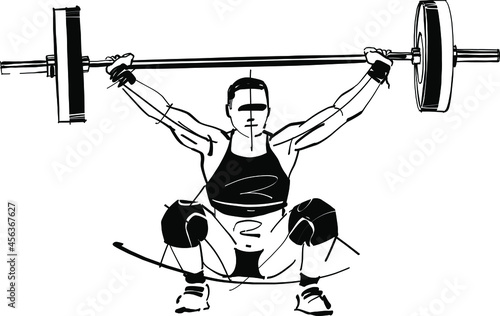 the vector sketch of a woman lifting barbell