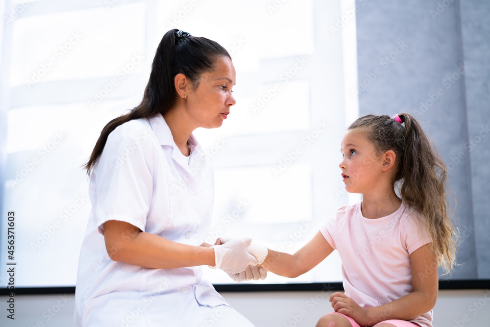 Arm Wound And Fractures. Nurse Doctor Child Treatment Arm Wound And Fractures. Nurse Doctor Child Treatment