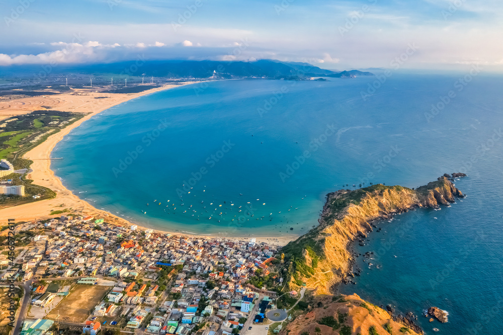 Aerial view of Eo Gio beach, Nhon Ly town, Quy Nhon city, Binh Dinh, Vietnam