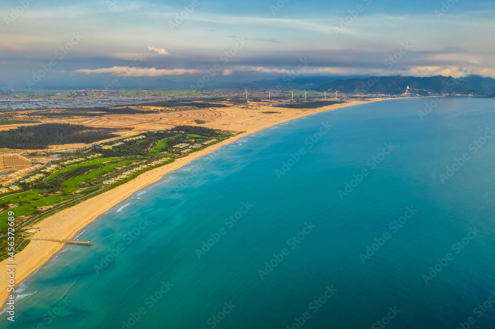 Fototapeta premium Aerial view of Eo Gio beach, Nhon Ly town, Quy Nhon city, Binh Dinh, Vietnam