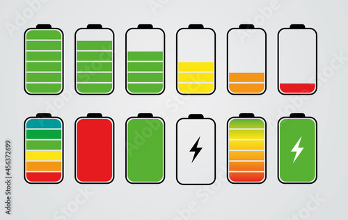 Phone battery charge status flat symbols set