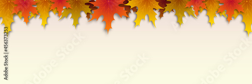 Autumn equinox vector illustration. September 22. Concept design with maple leaves in darker and lighter color. Crescent with stars and sun.