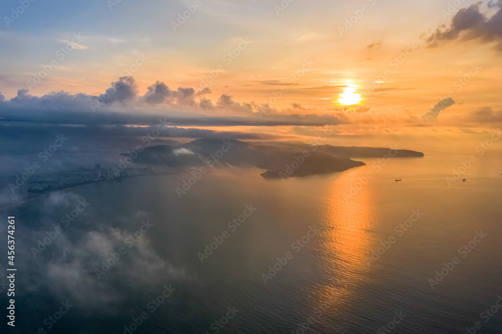 Fototapeta premium Aerial view of Quy Nhon city and Phuong Mai peninsula, Vietnam