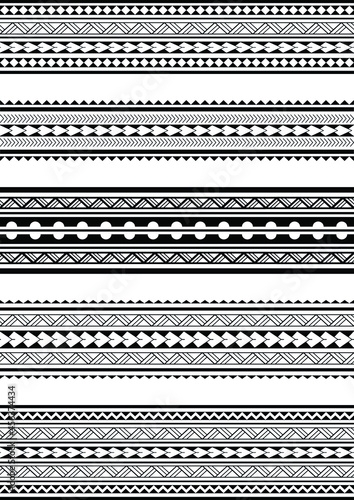 Set of Maori Polynesian tattoo bracelets border. Tribal sleeve seamless pattern vector. Samoan bracelet tattoo design fore arm or foot.