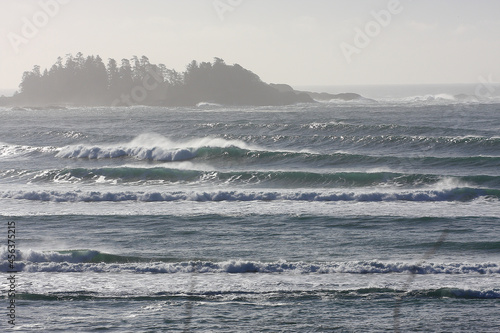 surf and islands at Florencia Bay, Tofino, Vancouver Island, Canada