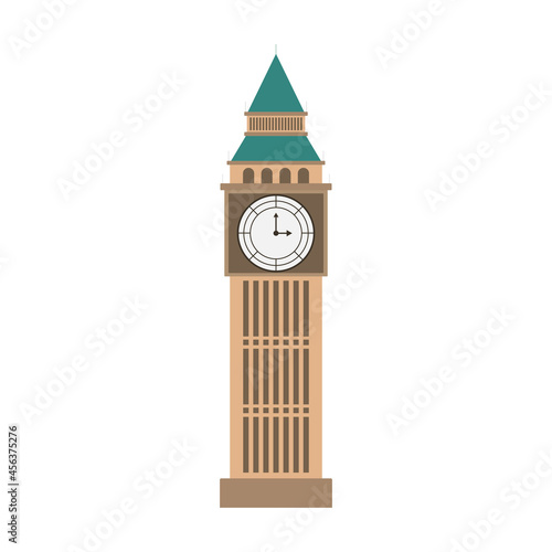 Big ben tower. Flat design vector illustration isolated on white background.
