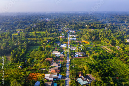 Aerial view of Cai Mon flower village, Ben Tre, Vietnam