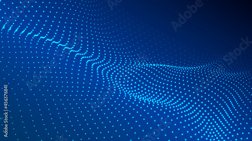 Wave of particles on dark background. Technology backdrop. Pattern for presentations. Vector illustration
