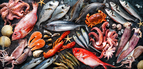 Assortment of fresh fish and seafood photo