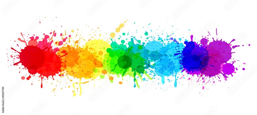 Paint splatter banner, rainbow watercolor paint stains. Colorful splattered  spray paints, abstract color ink explosion vector background. Beautiful  bright spot design, festive splashes Stock Vector | Adobe Stock