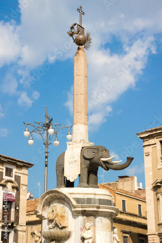 The Fontana dell'Elefante (elephant's fountain) symbol of Catania, Italy, assembled in 1736
