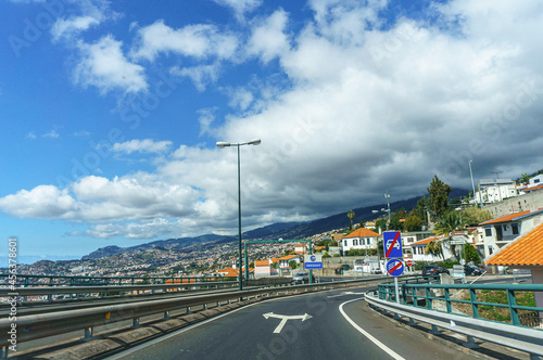 Free highway in Madeira. Road to the city. 