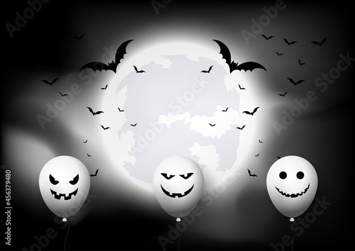 Halloween background with balloons and bats against moon landscape