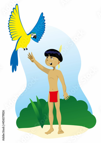 Wall Mural Indian children interacting with nature and animals