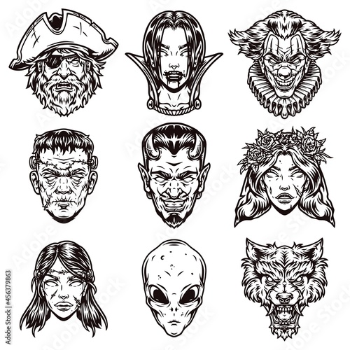 Halloween scary creatures vintage collection