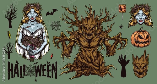 Halloween colorful vintage elements set