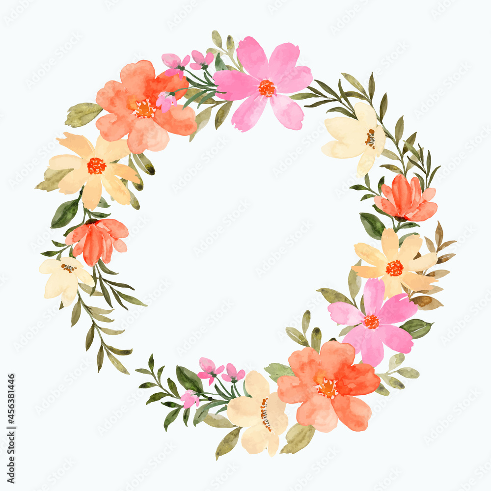 Fototapeta premium Orange peach floral wreath with watercolor