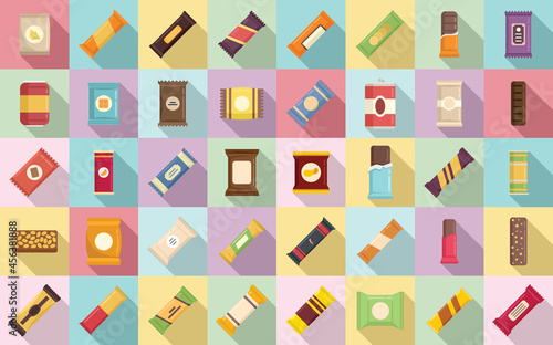 Snack bar icons set flat vector. Candy product